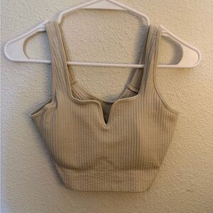 BuffBunny Beige Ribbed Crop Top/Sports Bra
